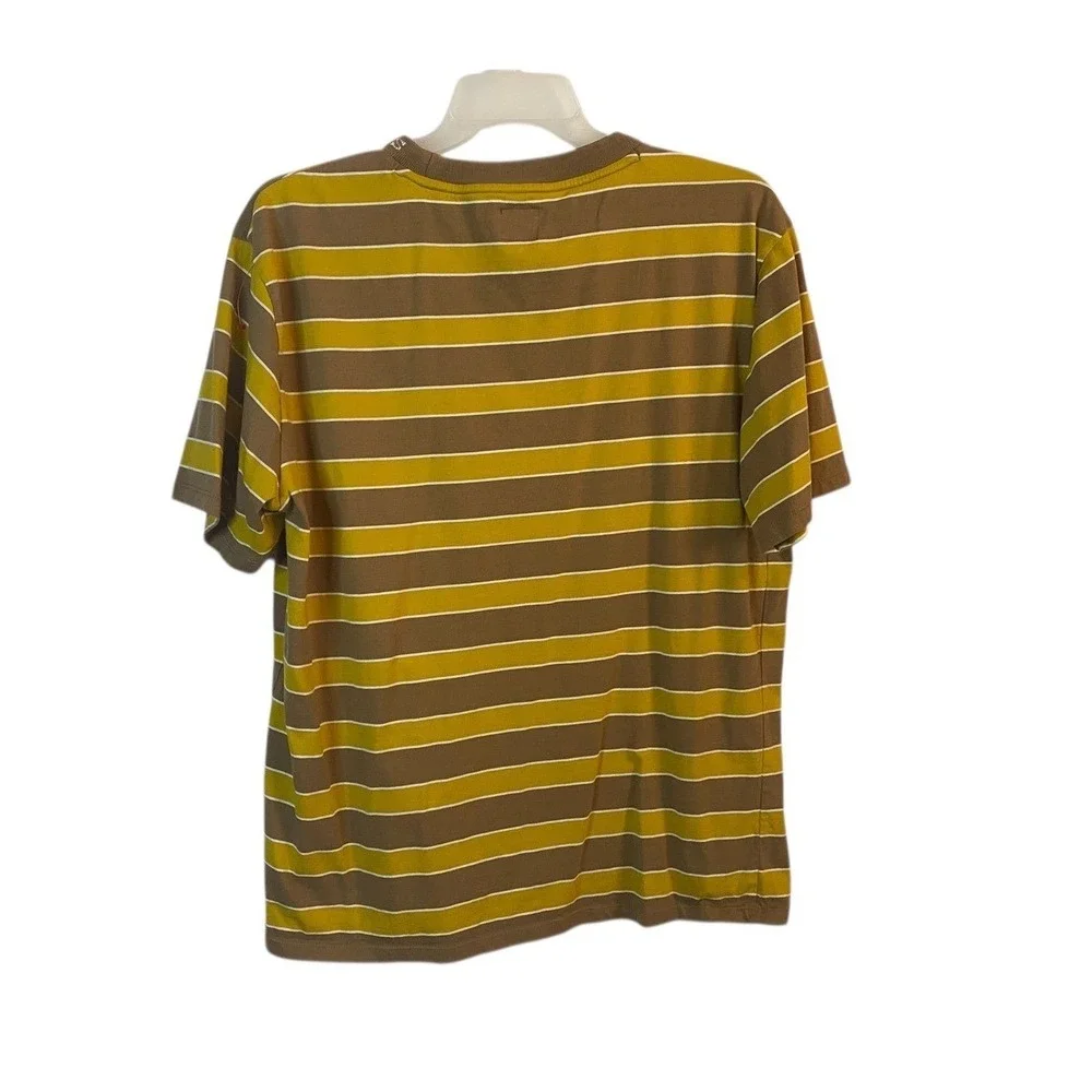 GUESS Striped T-Shirt Mens Large Brown Gold Retro Y2K Streetwear - Picture 2 of 5
